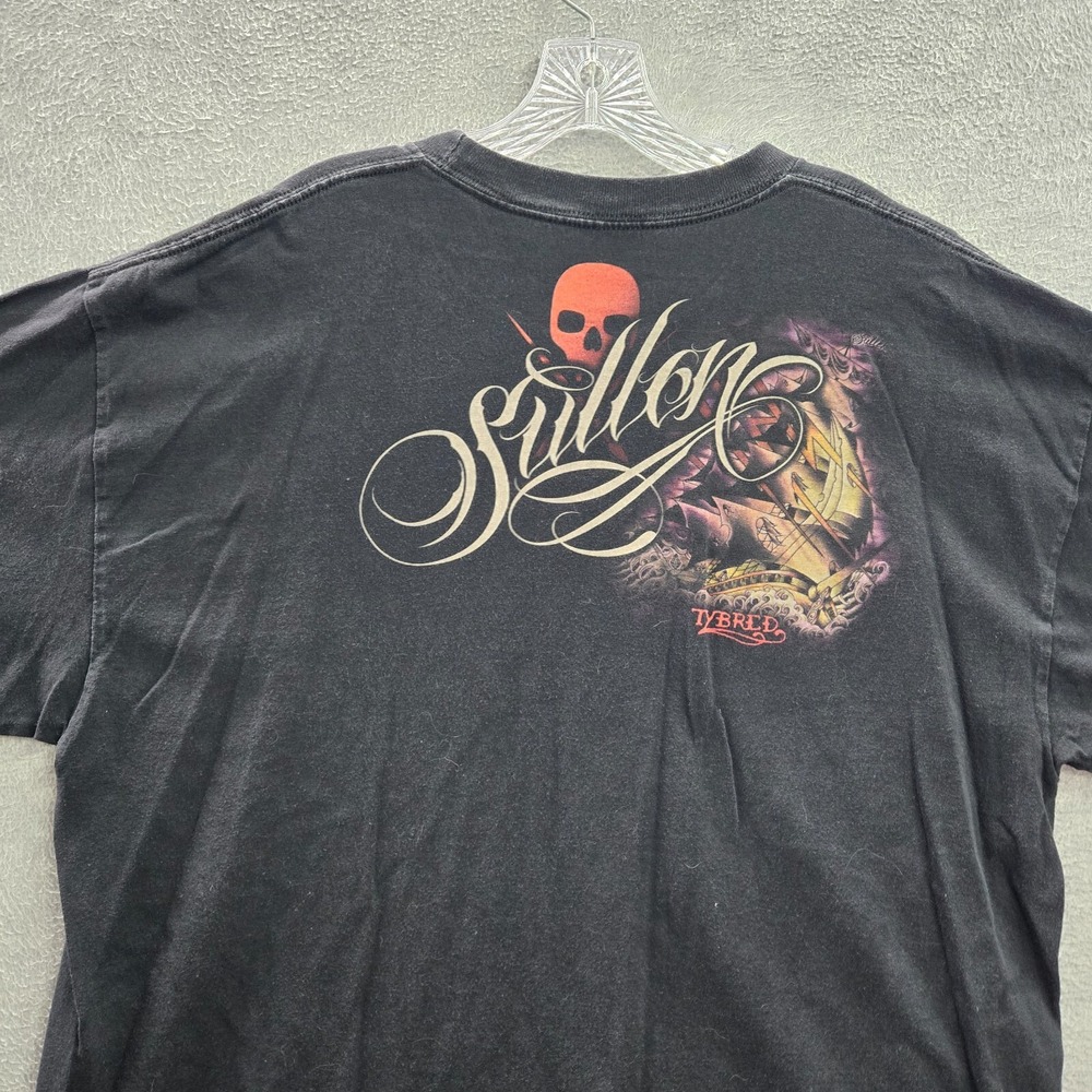 Sullen Men Shirt 2XL Black Tybred Pirates Floral Skull Ink Logo Graphic Tee - Picture 8 of 9